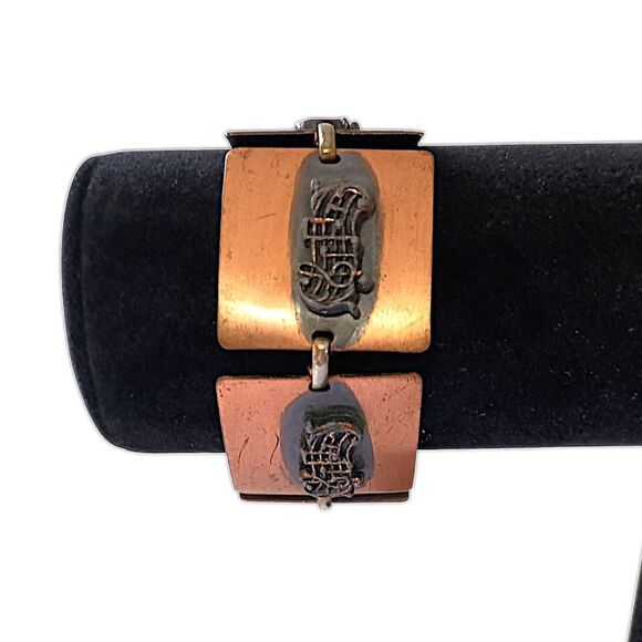 Vintage Copper Bracelet Music Notes Treble Clef Square Panel Links MCM Chunky - Picture 11 of 16